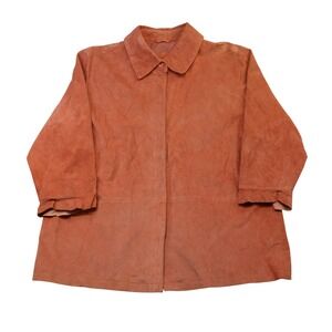 Terry Lewis Women 2X Jacket Peach Suede Leather Button Front Cropped Sleeve